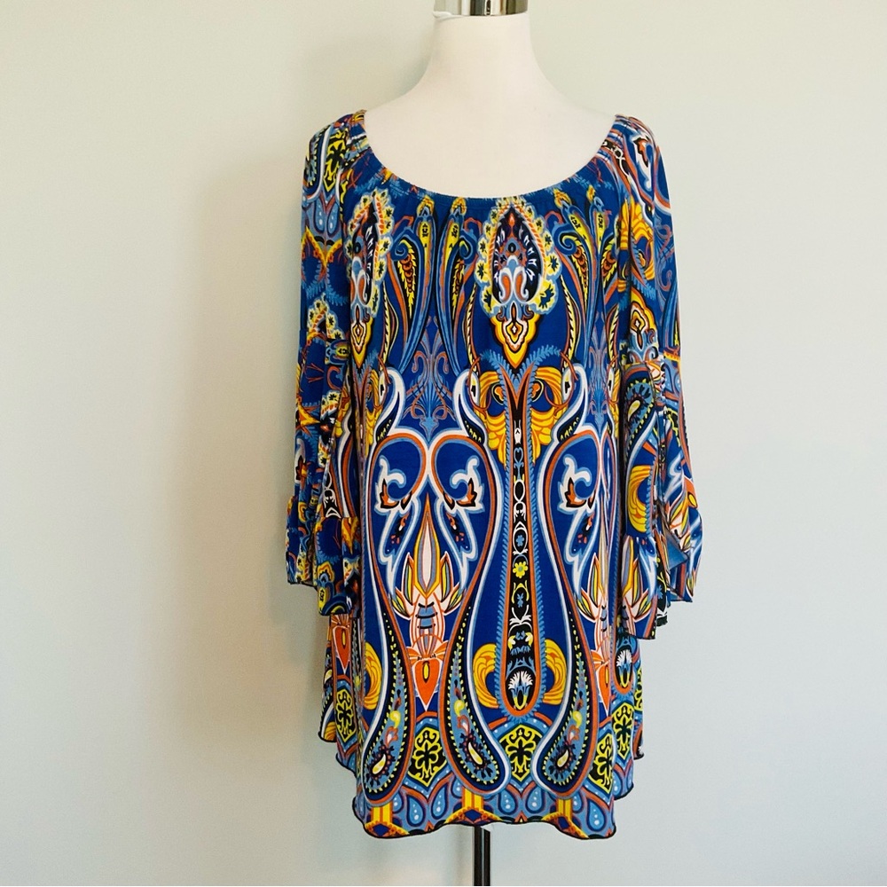 Voll Women's Midi Length Multicolored Boho Groovy 70’s Look Dress/Tunic Medium